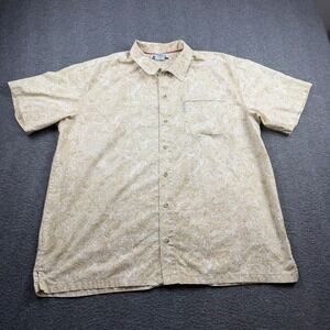 Columbia Men's XL Tan White Fish Skeleton Print Cotton Button Up Shirt AM7959